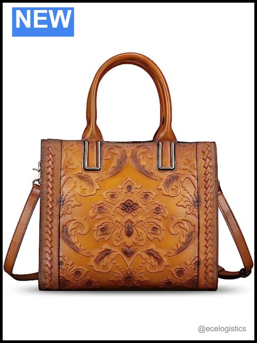 Genuine Leather Satchel Handbag Embossed Top Handle Crossbody Shoulder Purse